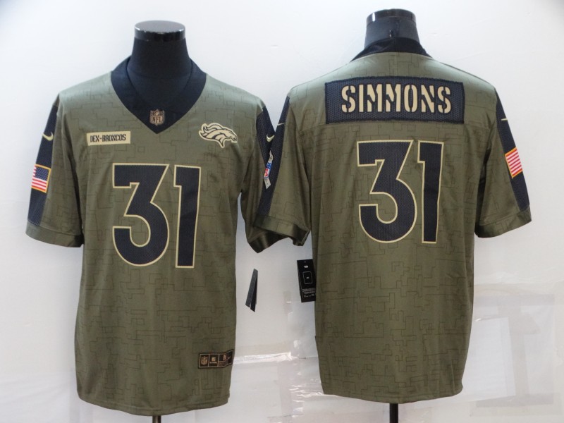 2021 Men Denver Broncos #31 Simmons Nike Vapor Nike Olive Salute To Service Limited NFL jersey->boston celtics->NBA Jersey